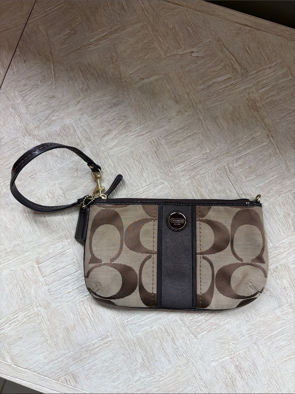 Coach Signature Canvas Wristlet in Brown
